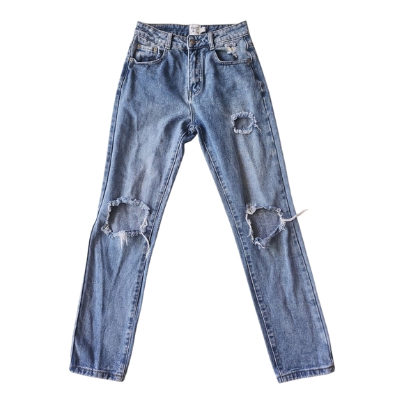Princess Polly High Rise Distressed Straight Jeans – Size 2, 100% Cotton, Ripped - Picture 1 of 7